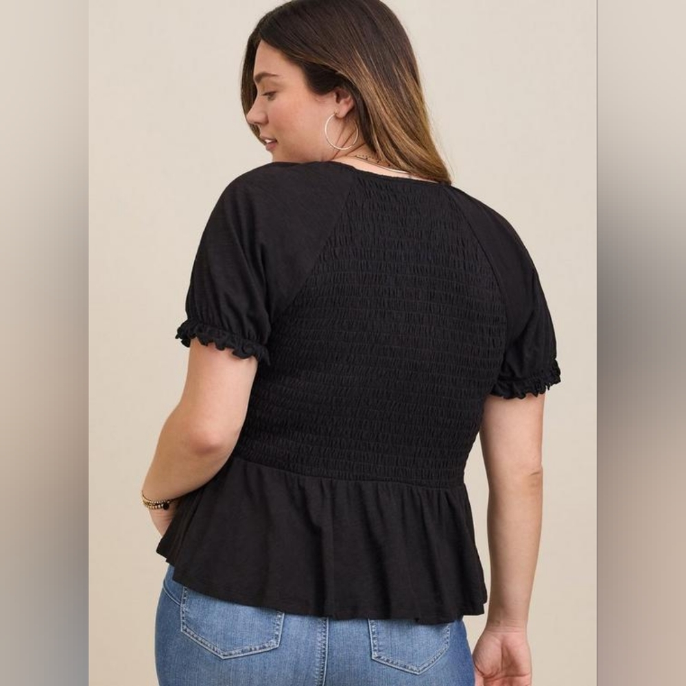 Torrid Cotton Modal Slub Smocked Short Sleeve Babydoll Plus Size 3 NWT - Picture 3 of 9